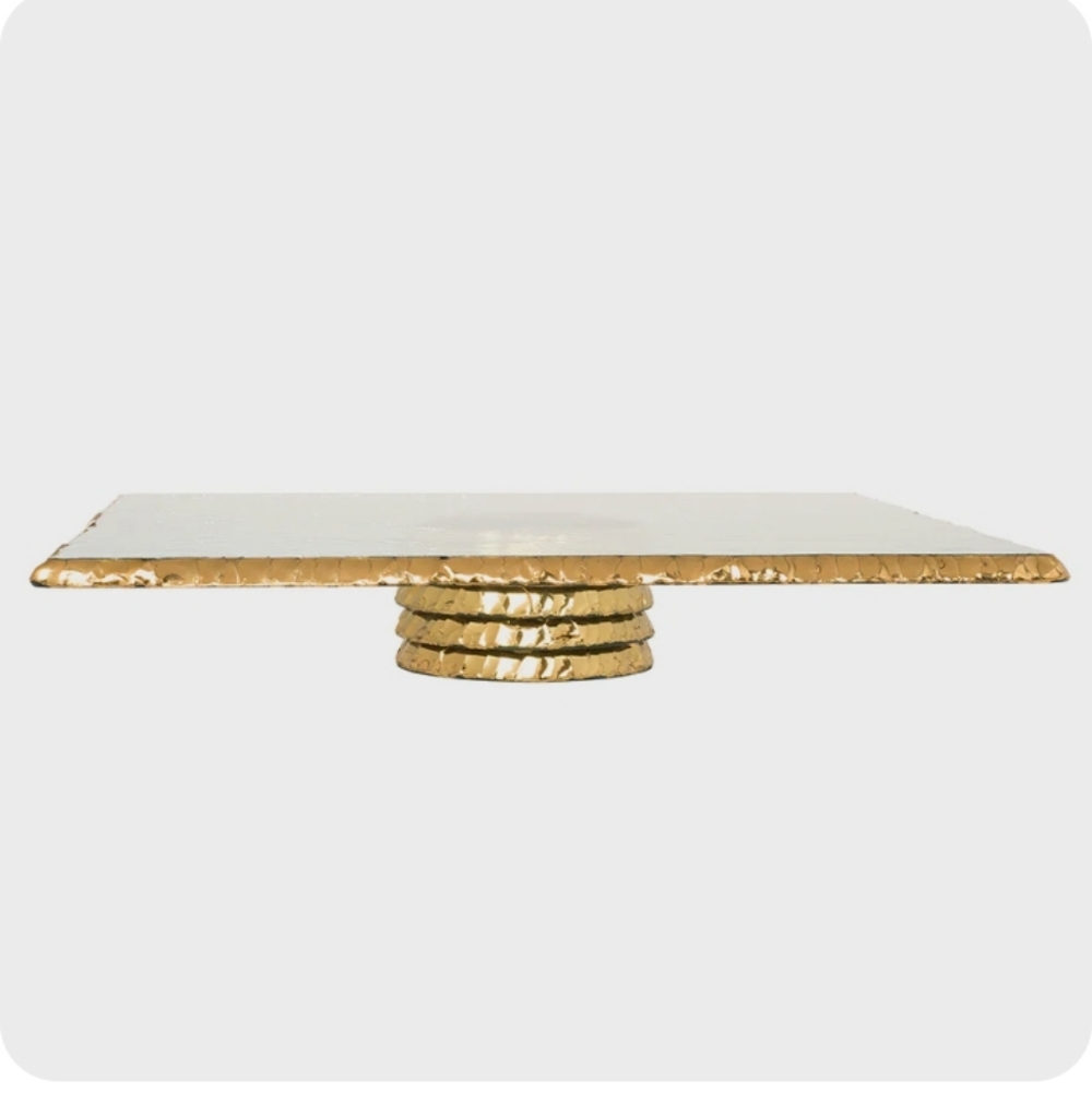 Annieglass Edgey Square Cake Stand with 24k gold trim, Brand New